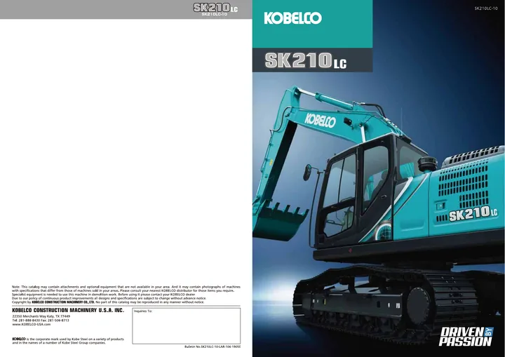 Kobelco SK210LC-10 machine manual cover: Kobelco SK210LC-10 Product brochure