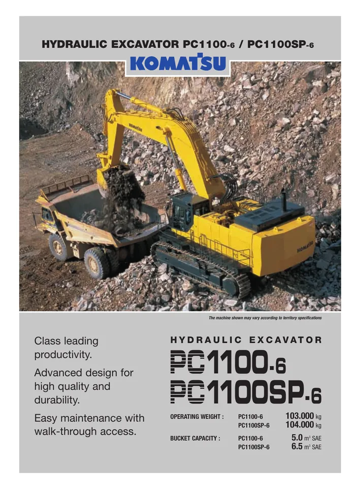 Komatsu PC1100-6 machine manual cover: komatsu-pc1100-6-67756cc96fb0-product-brochure