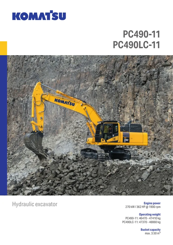 Komatsu PC490LC-11 machine manual cover: komatsu-pc490lc-11-a5b68d026624-product-brochure