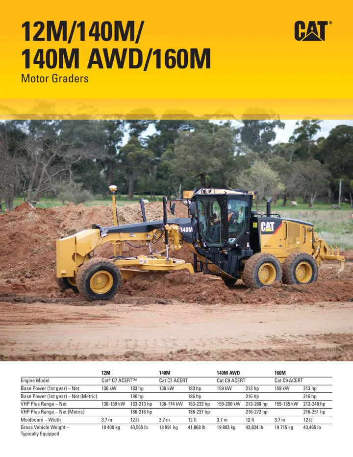 Caterpillar CAT®160M machine manual cover: caterpillar-160m-product-brochure-c802193