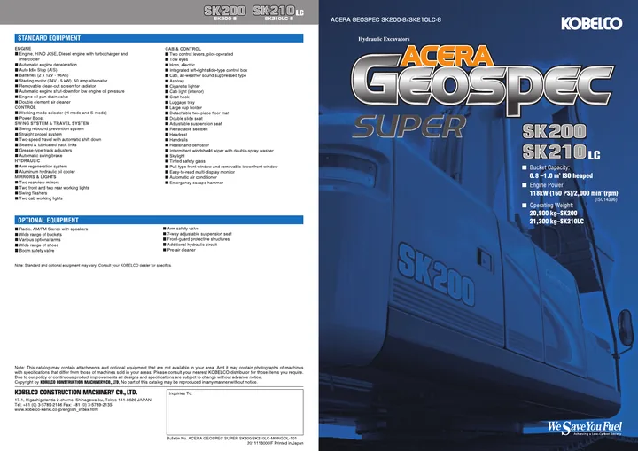 Kobelco SK200-8 · SK210LC-8 machine manual cover