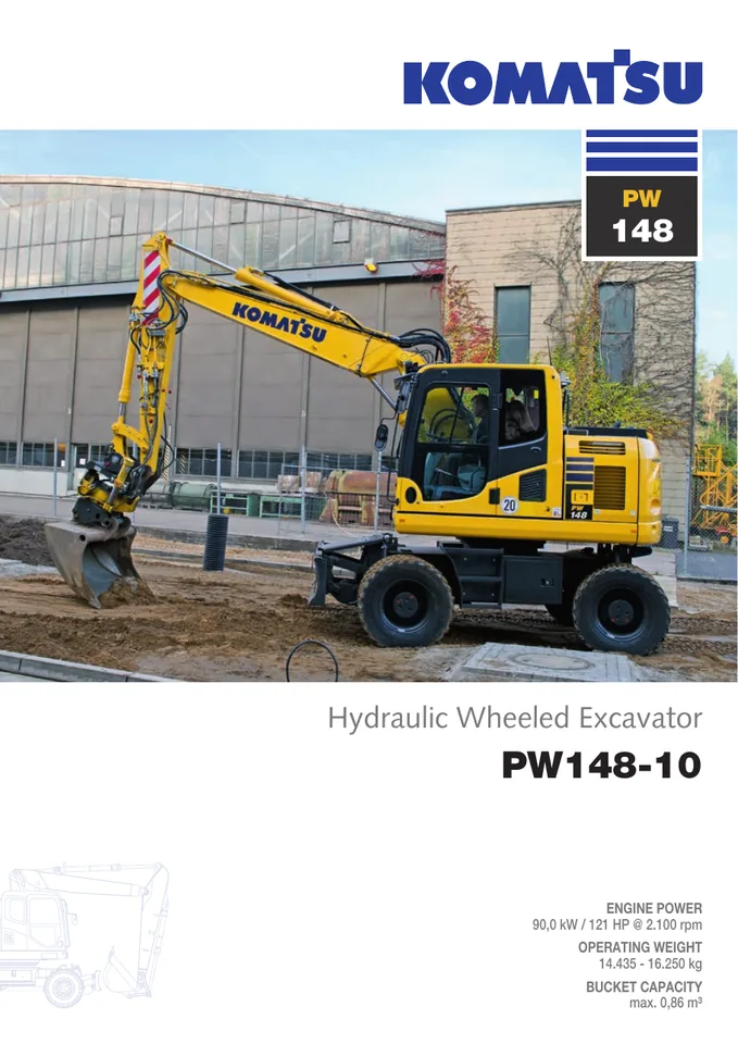 Komatsu PW148-10 machine manual cover: komatsu-pw148-10-17fa33993a1d-product-brochure