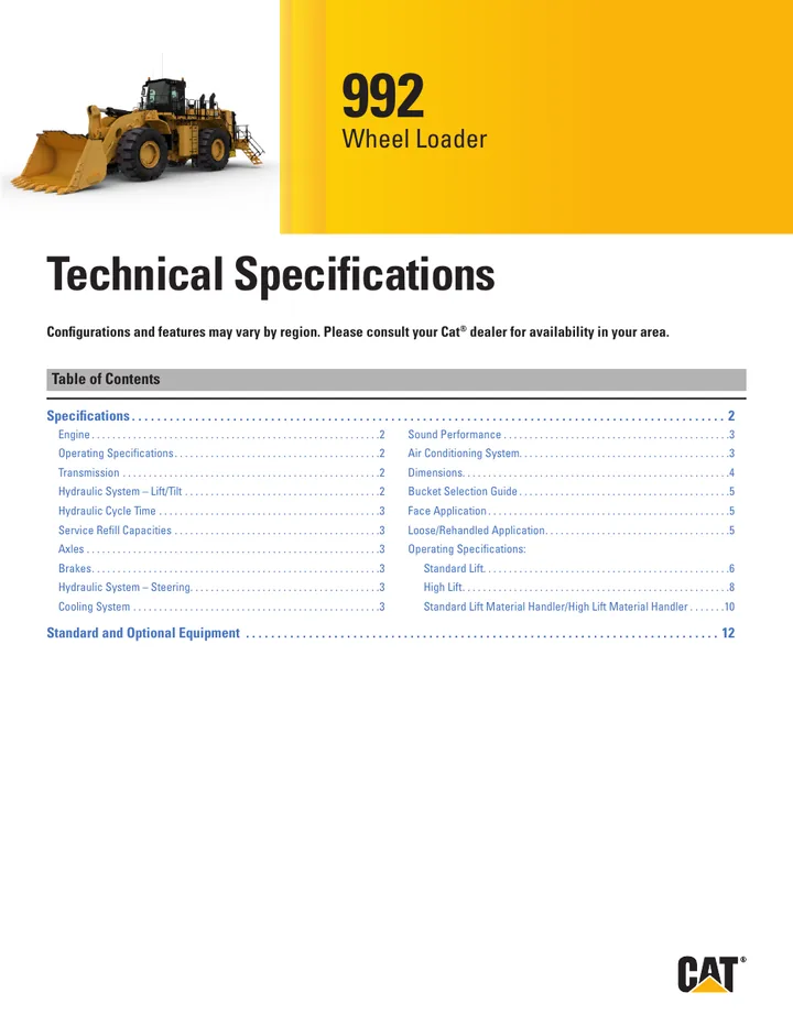 Caterpillar CAT®992 machine manual cover: Caterpillar CAT®992 Technical specification