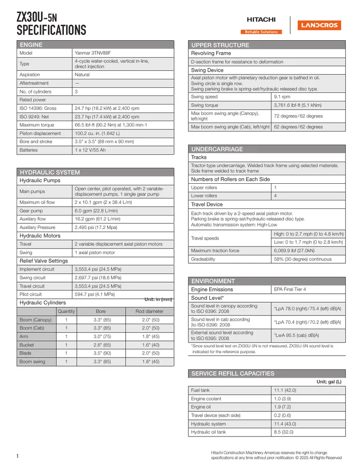 Hitachi ZX30U-5N machine manual cover