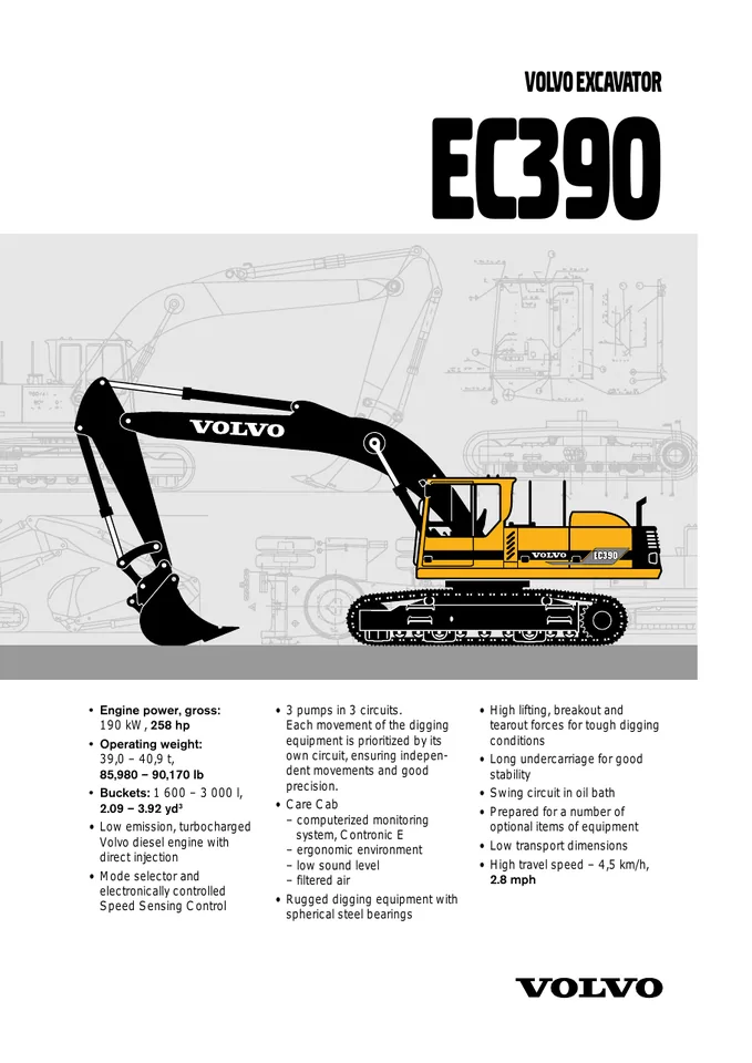 Volvo EC390 machine manual cover: Volvo EC390 Product specification