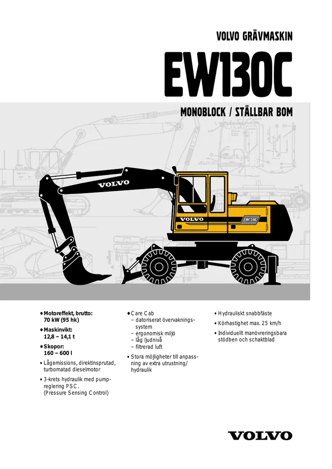 Volvo EW130C machine manual cover: Volvo EW130C Archived product document