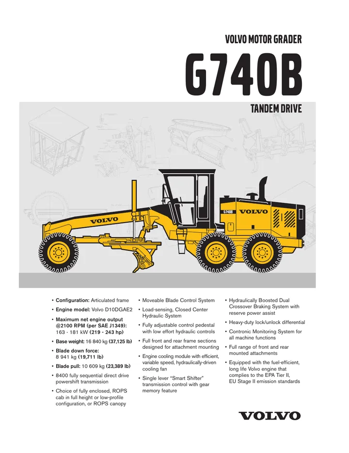 Volvo G740B machine manual cover: Volvo G740B Archived product document