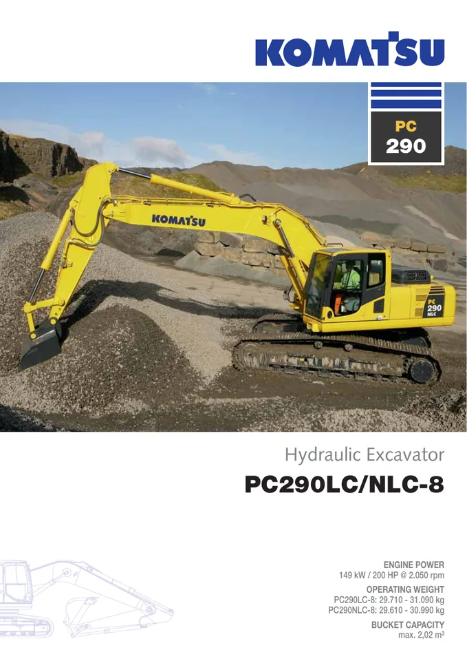 Komatsu PC290LC-8 machine manual cover: komatsu-pc290lc-8-2d495bdc63e3-product-brochure