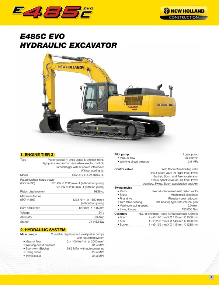 New Holland E485C machine manual cover: New Holland E485C Product brochure