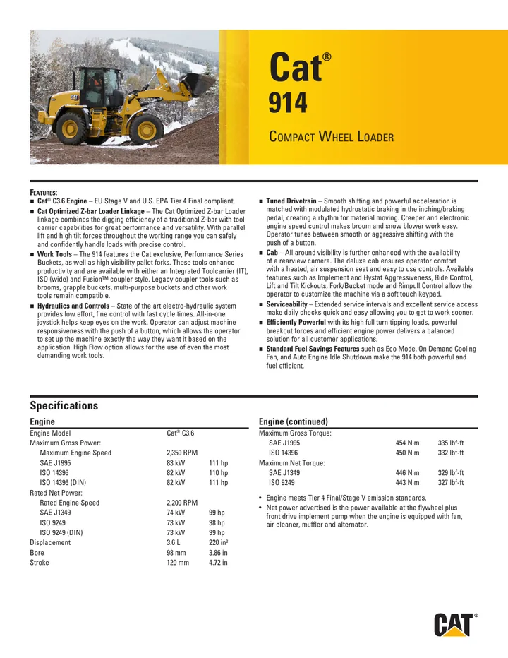 Caterpillar CAT®914 machine manual cover: Caterpillar CAT®914 Product brochure