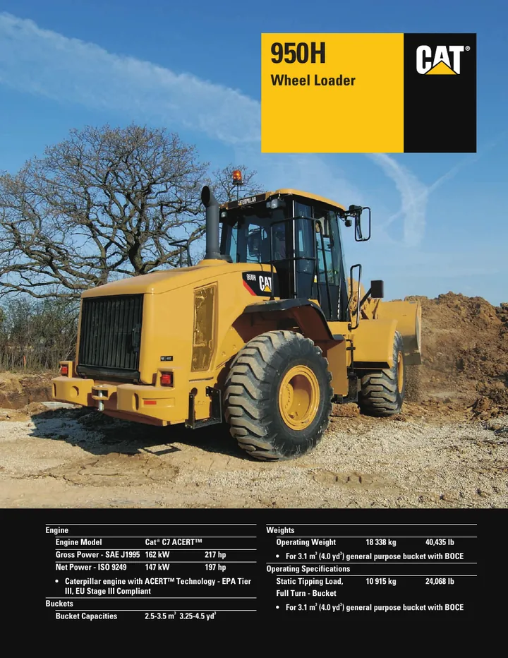 Caterpillar CAT®950H machine manual cover: caterpillar-950h-product-brochure-c305744