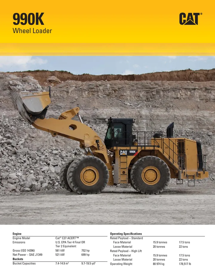 Caterpillar CAT®990K machine manual cover: caterpillar-990k-product-brochure-cm20140227-37322-57934