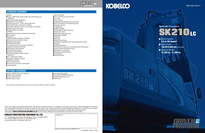 Kobelco SK210LC-8 machine manual cover: Kobelco SK210LC-8 Product brochure