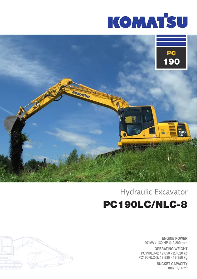 Komatsu PC190NLC-8 machine manual cover: komatsu-pc190lc-8-pc190nlc-8-b42bc0be8d0c-product-brochure