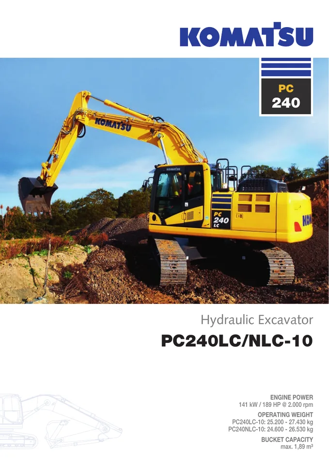 Komatsu PC240LC-10 machine manual cover: komatsu-pc240lc-10-117c48d7d3bd-product-brochure