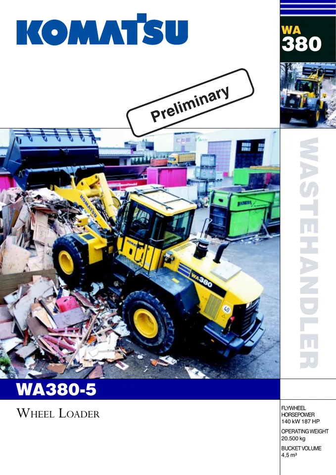 Komatsu WA380-5 machine manual cover: komatsu-wa380-5-5bdc06048ecc-product-brochure