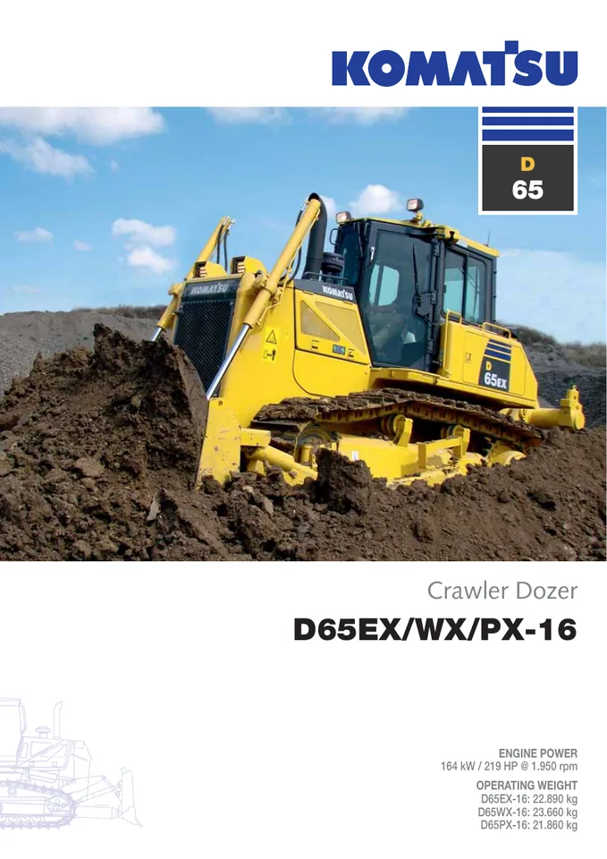 Komatsu D65EX-16 machine manual cover: komatsu-d65ex-16-13f02b09f0b4-product-brochure