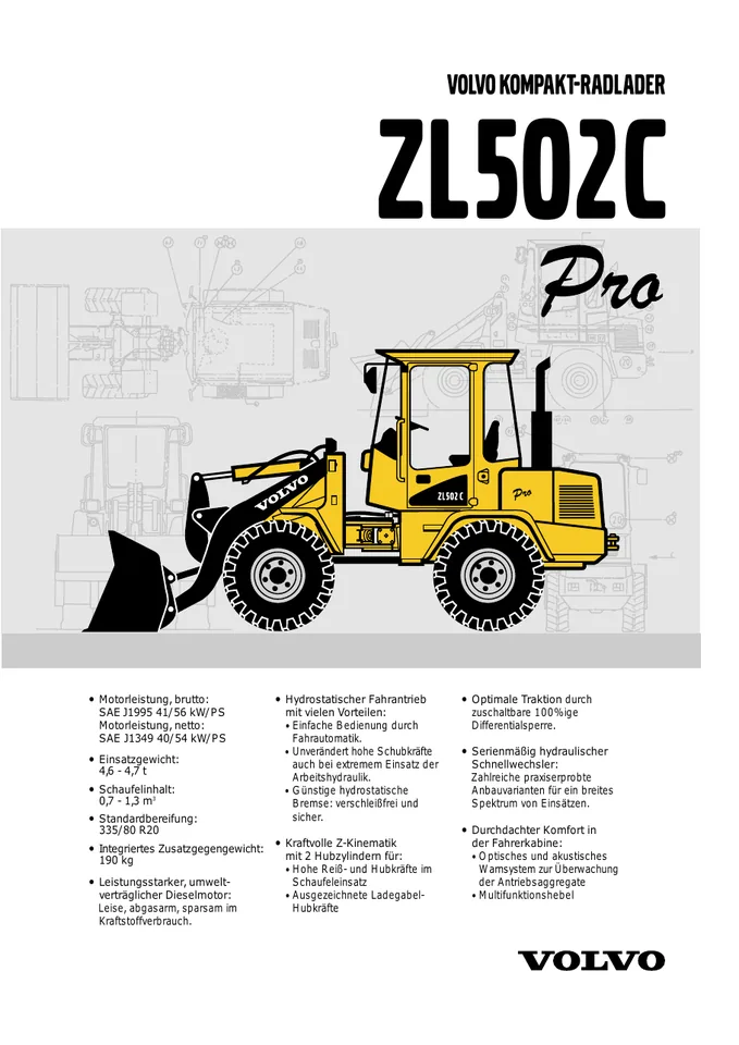 Volvo ZL502C machine manual cover: Volvo ZL502C Archived product document