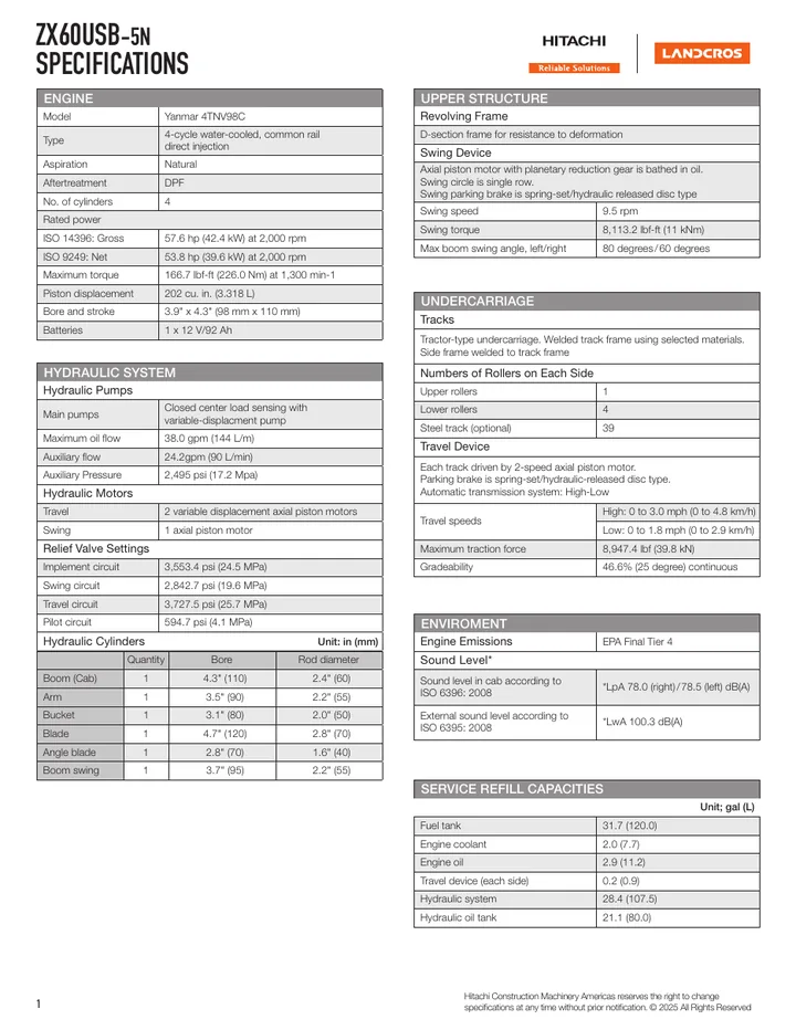Hitachi ZX60USB-5N machine manual cover