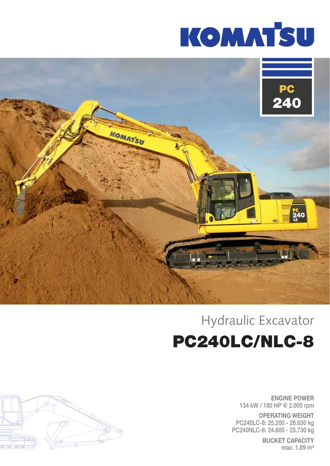 Komatsu PC240LC-8 machine manual cover: komatsu-pc240lc-8-0c606846a38b-product-brochure
