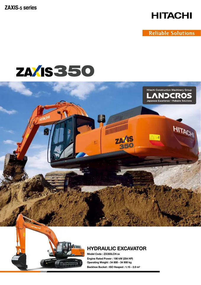 Hitachi ZX350LCH-5A machine manual cover: Hitachi ZX350LCH-5A Product brochure