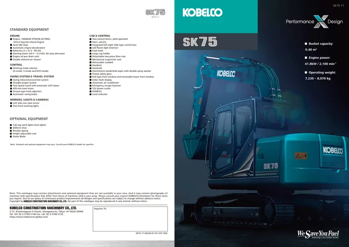 Kobelco SK75-11 machine manual cover: sk75-11-seasia-b-8dbff8bbde