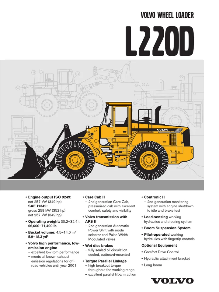 Volvo L220D machine manual cover: Volvo L220D Archived product document