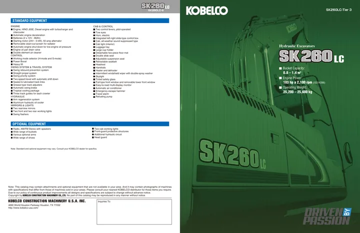 Kobelco SK260LC-8 设备手册外胶层