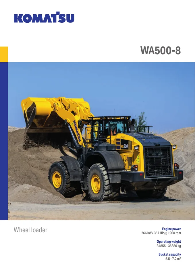 Komatsu WA500-8 machine manual cover: komatsu-wa500-8-a7568c62a4b1-product-brochure