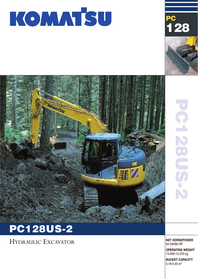 Komatsu PC128US-2 machine manual cover: komatsu-pc128us-2-76d7b1344f13-product-brochure