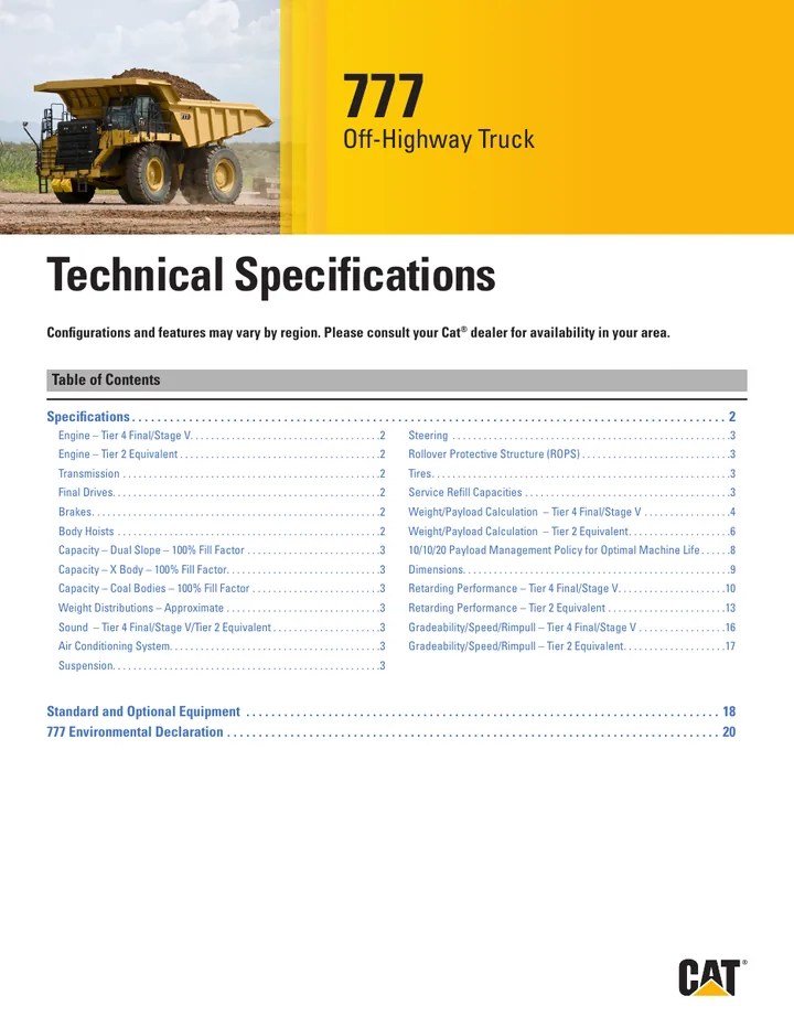 Caterpillar CAT®777 machine manual cover