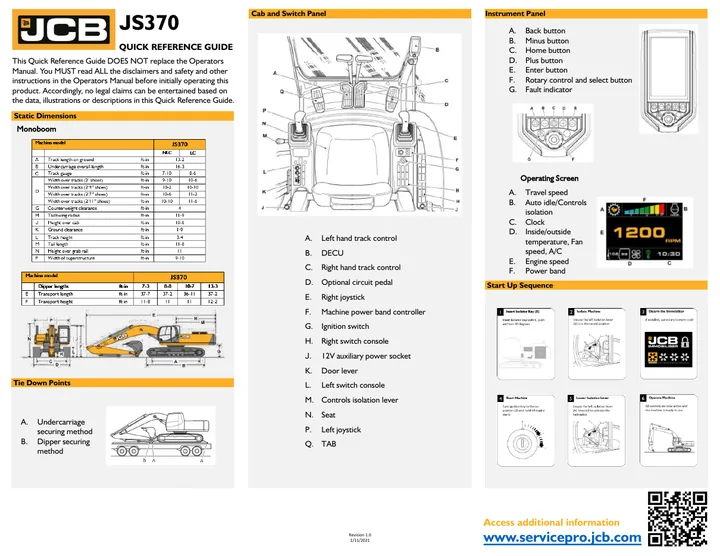 JCB JS370 machine manual cover: JCB JS370 Quick start guide