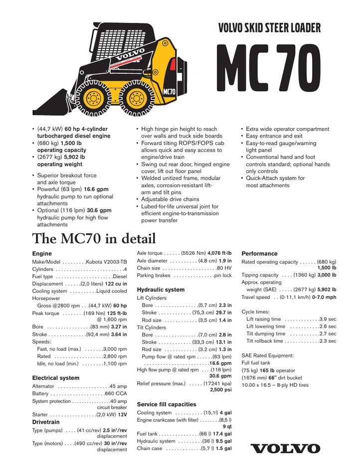 Volvo MC70 machine manual cover: Volvo MC70 Archived product document