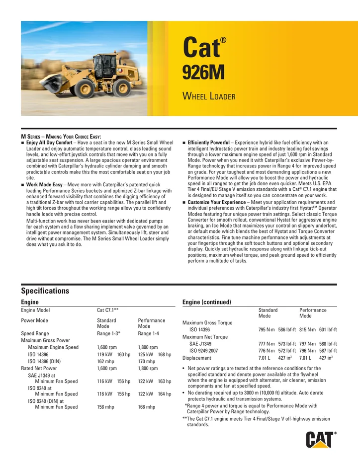 Caterpillar CAT®926M machine manual cover: caterpillar-926m-product-brochure-cm20141121-41396-49385