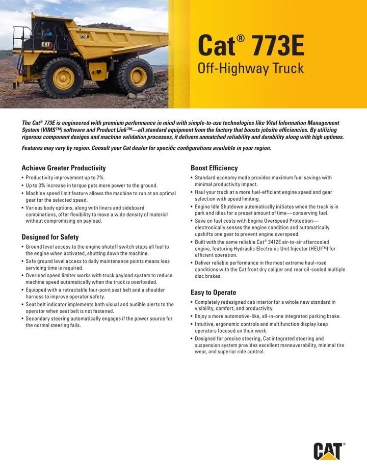 Caterpillar CAT®773E machine manual cover: caterpillar-773e-key-features-cm20220622-8a7d0-42fd9