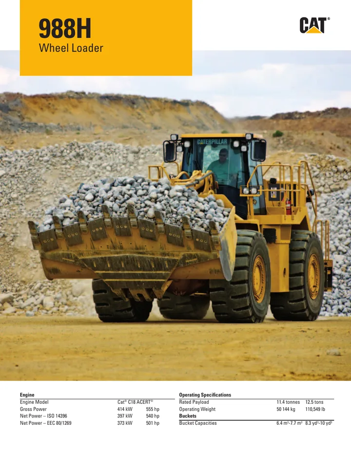 Caterpillar CAT®988H machine manual cover: caterpillar-988h-product-brochure-c609127
