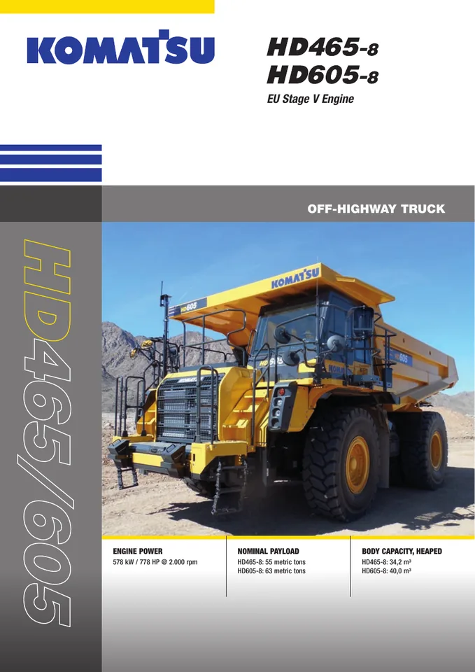 Komatsu HD465-8 machine manual cover: komatsu-hd465-8-d102845bfb7b-product-brochure
