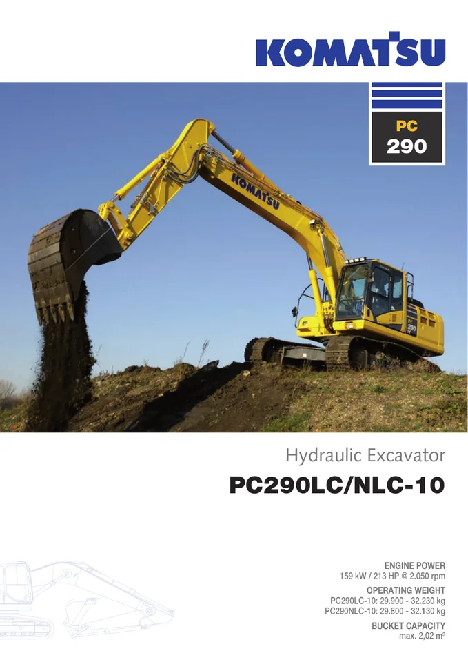 Komatsu PC290LC-10 machine manual cover: komatsu-pc290lc-10-98773b7b0f57-product-brochure