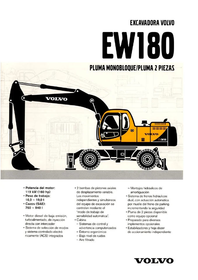 Volvo EW180 machine manual cover: Volvo EW180 Archived product document