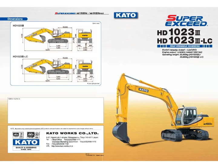 Kato HD1023 III machine manual cover: Kato HD1023 III Product brochure