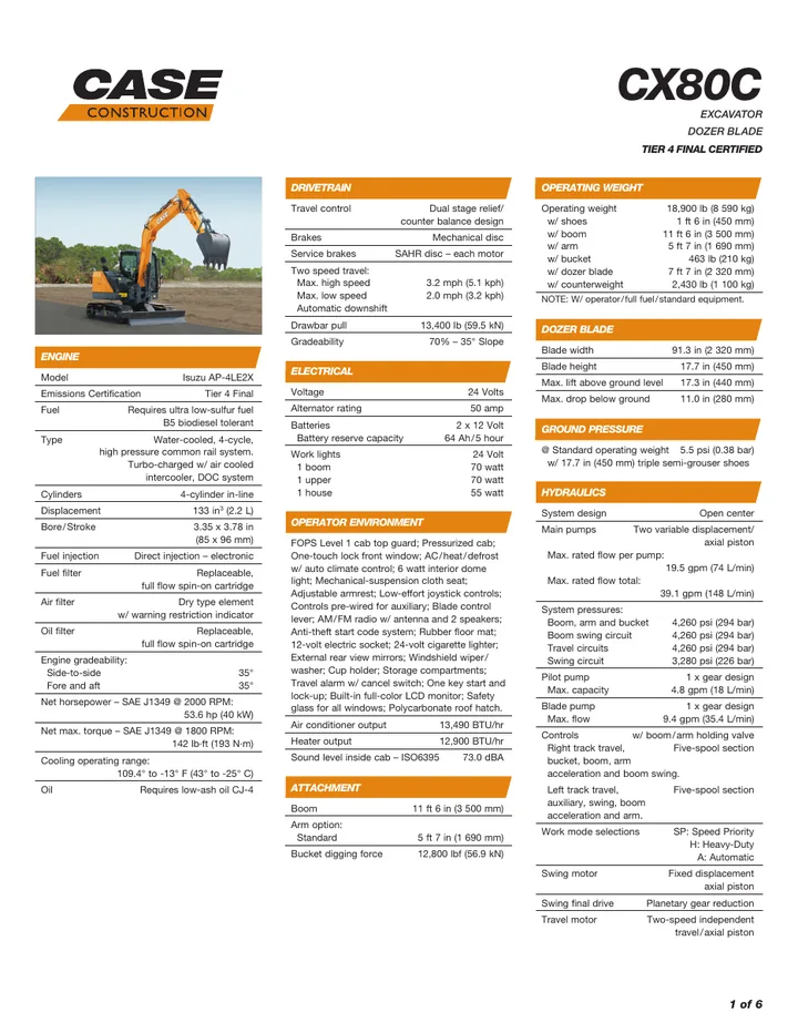 CASE CX80C machine manual cover