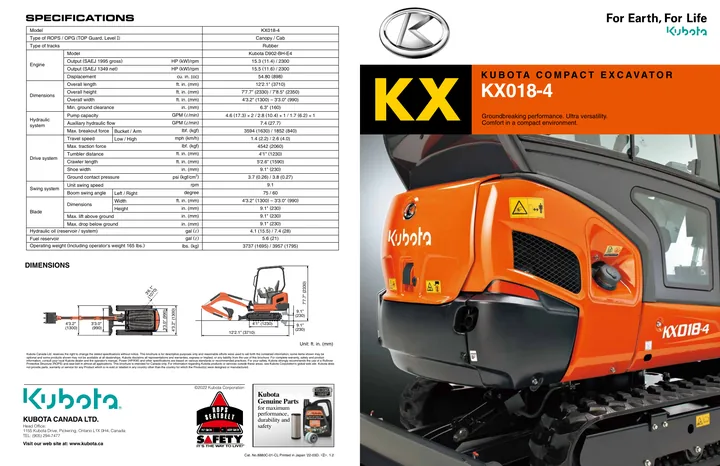 Kubota KX018-4 设备手册外胶层