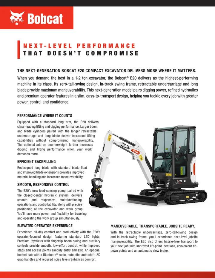 Bobcat E20 machine manual cover: Bobcat E20 Product brochure