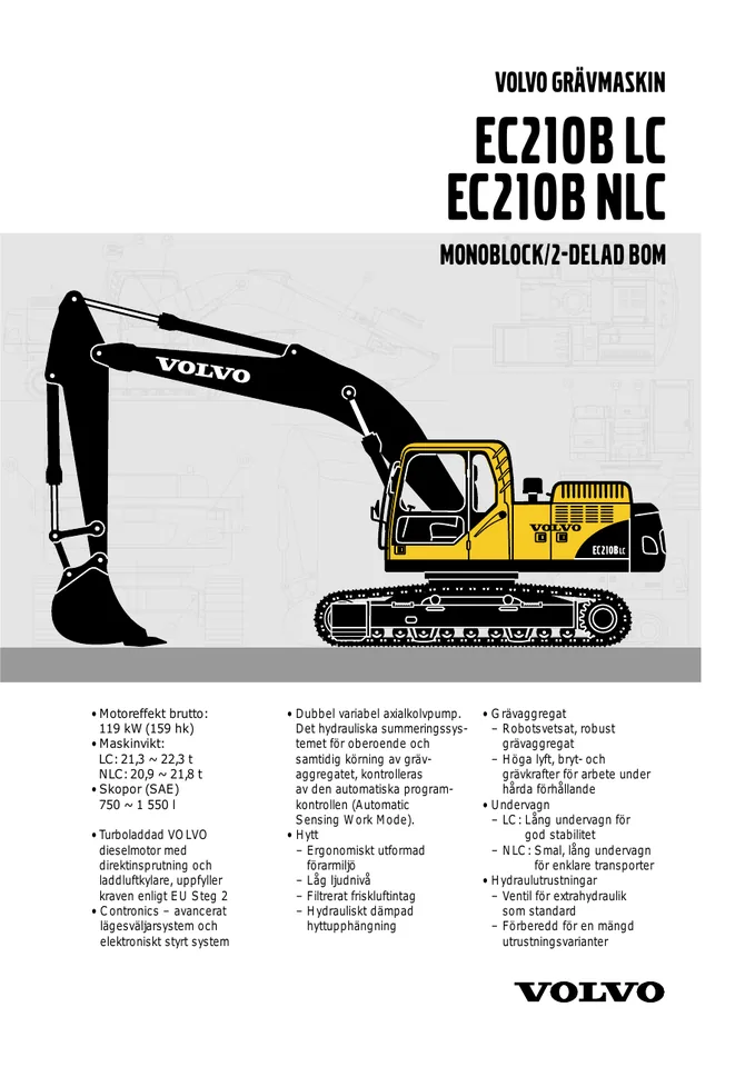 Volvo EC210B machine manual cover: Volvo EC210B Archived product document