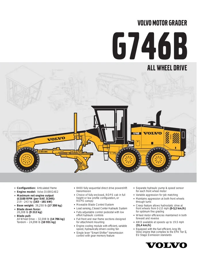 Volvo G746B machine manual cover: Volvo G746B Archived product document