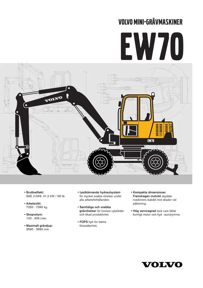 Volvo EW70 machine manual cover: Volvo EW70 Archived product document