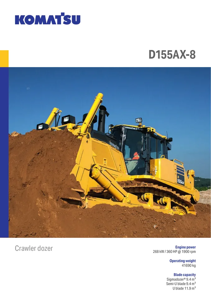 Komatsu D155AX-8 machine manual cover: komatsu-d155ax-8-008925a018aa-product-brochure