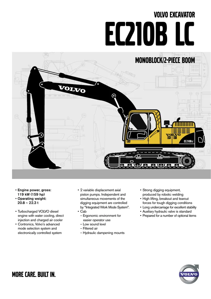 Volvo EC210B machine manual cover: Volvo EC210B Product specification