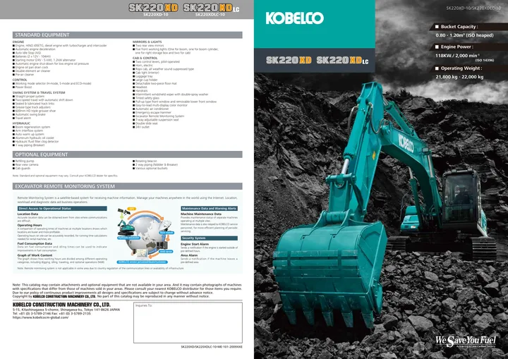 Kobelco SK220XD · SK220XD-10 · SK220XDLC-10 设备手册外胶层