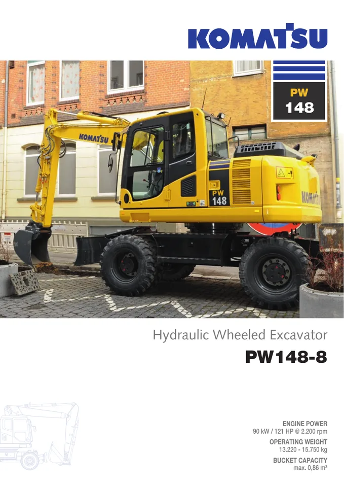 Komatsu PW148-8 machine manual cover: komatsu-pw148-8-5a6be470a9c1-product-brochure